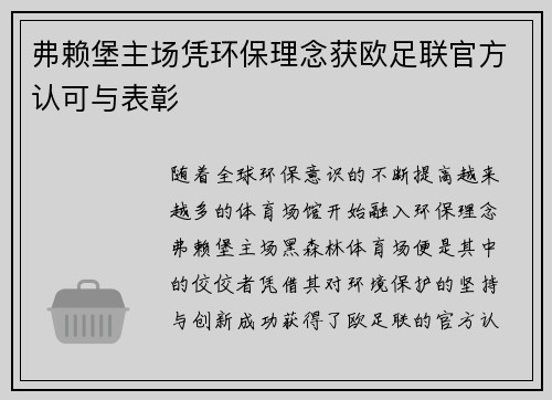 弗赖堡主场凭环保理念获欧足联官方认可与表彰 弗赖堡主场凭环保理念获欧足联官方认可与表彰